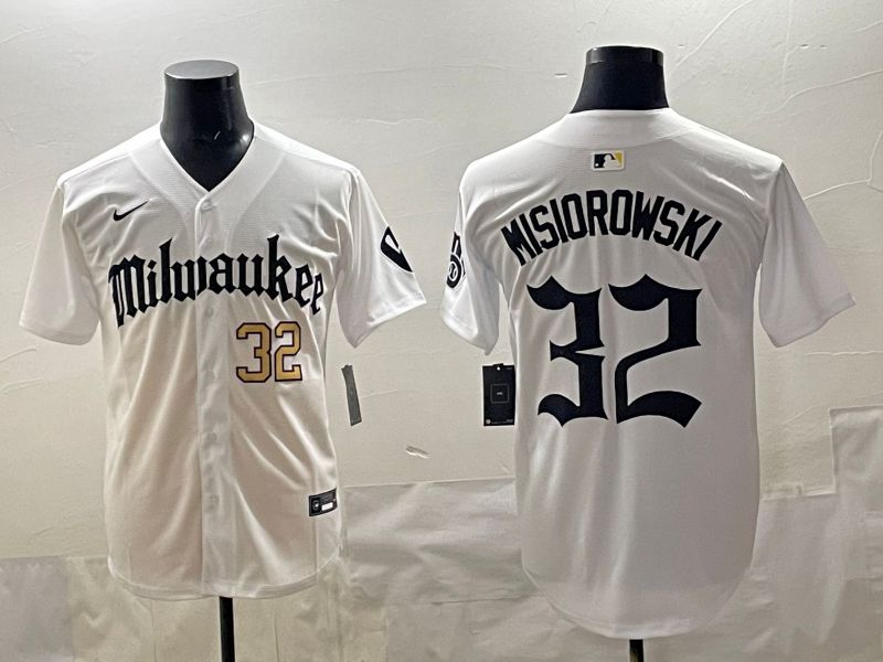 Men 2025 Milwaukee Brewers #32 Misiorowski White Five generations Joint Name Nike MLB Jersey style 05->milwaukee brewers->MLB Jersey